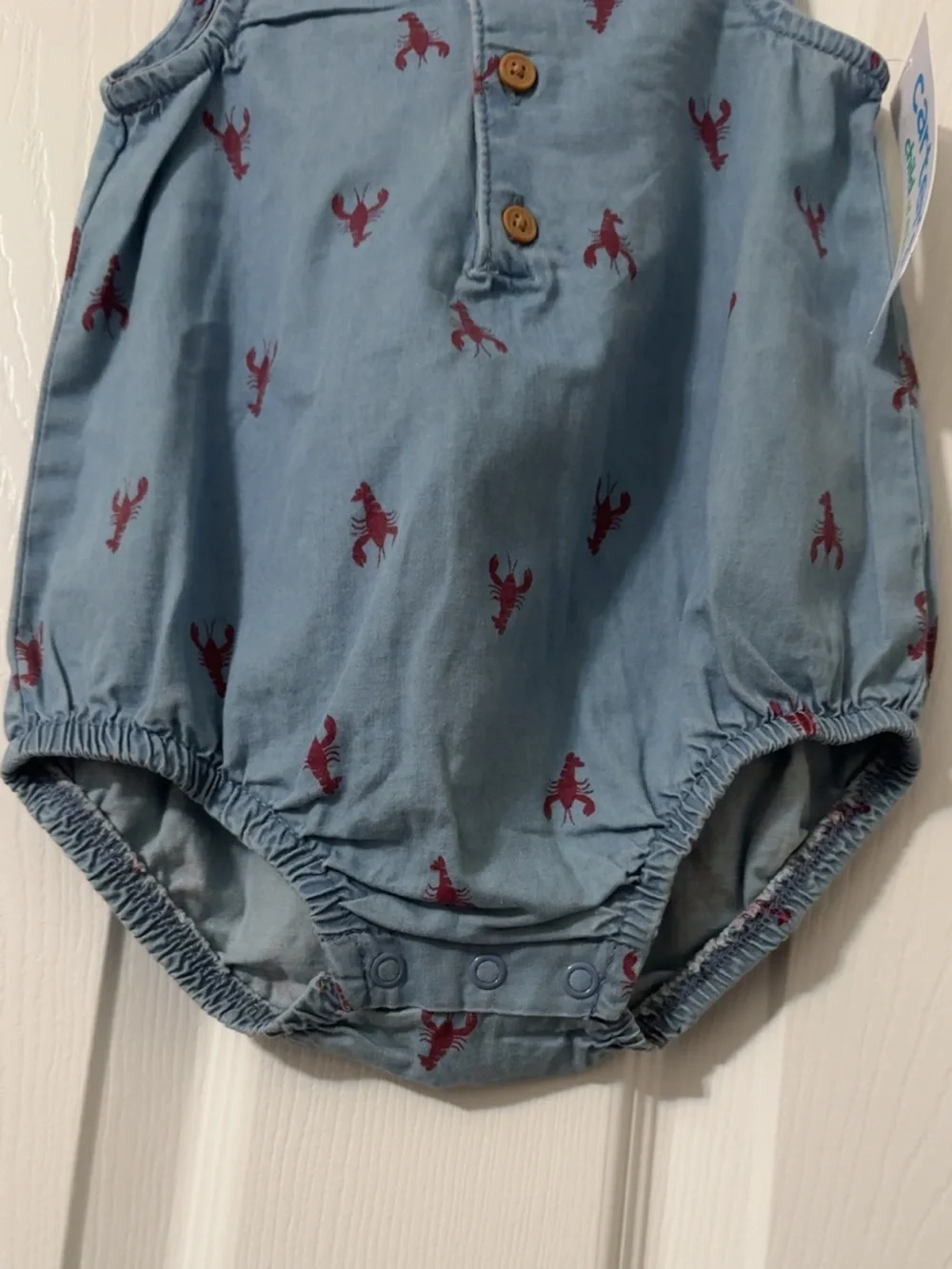 Carter's Blue Denim Baby Bubble Bodysuit with Red Lobster 🦞 Print